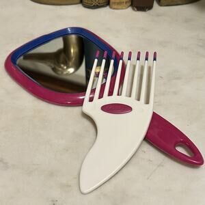 Vintage 90s Handheld Mirror & Goody Hair Pick Purple And Pink Color Dip Preowned